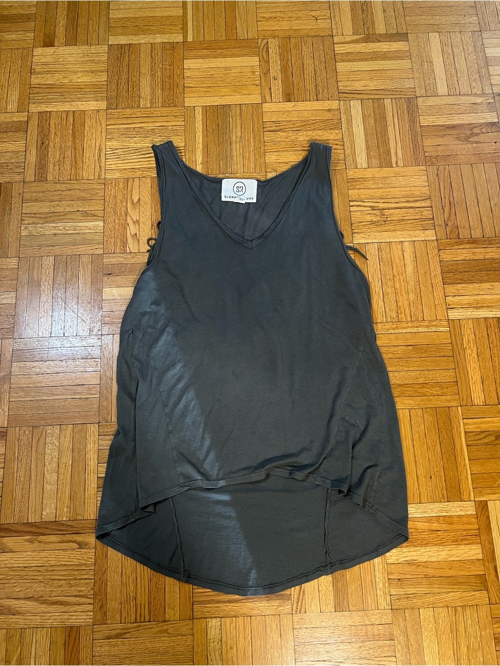 Razor Glam Sloane Rouge Charcoal V-Neck High-Low Tank with fringe medium